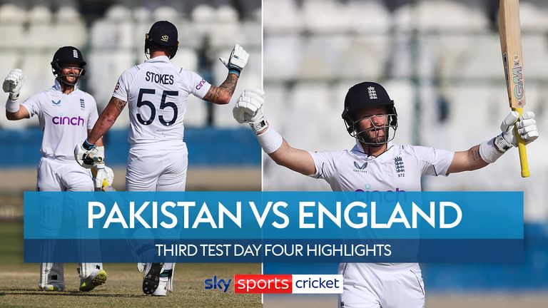 Lo más destacado del cuarto día de la tercera prueba en Karachi cuando Inglaterra logra una barrida histórica de 3-0 en la serie en Pakistán.