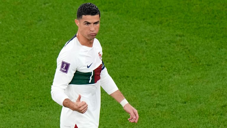 Cristiano Ronaldo gestures after coming for Portugal as a second-half substitute