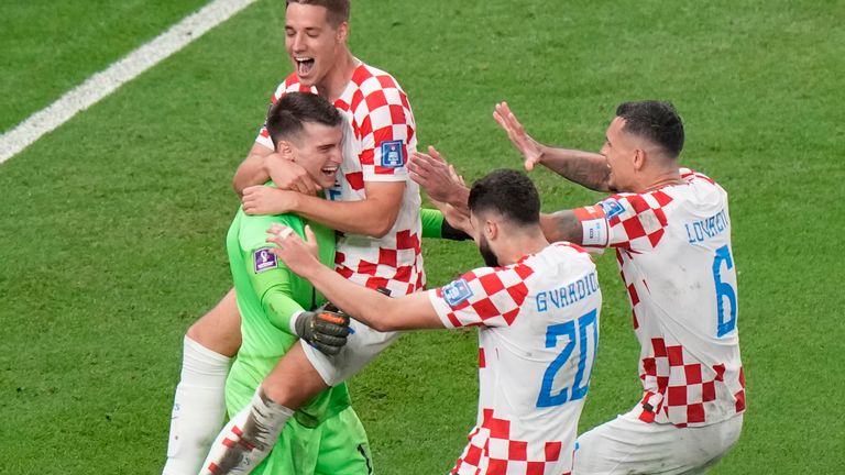 Croatia players celebrate after beating Japan via penalty shootout