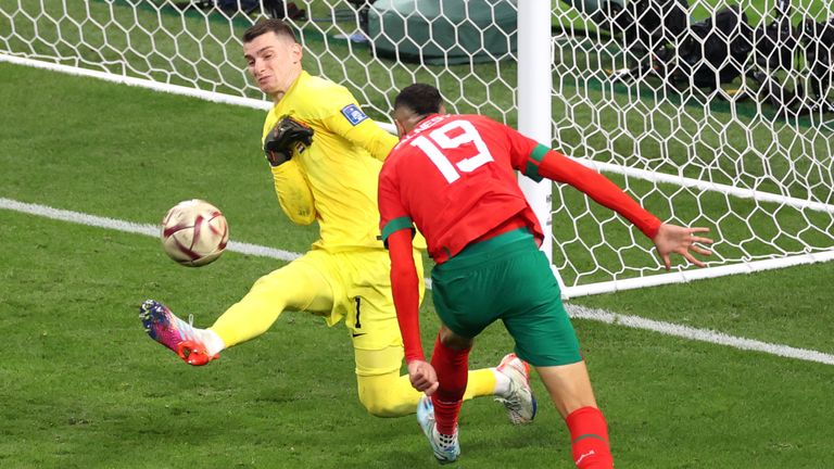 Dominik Livakovic saves a shot from Youssef En-Nesyri