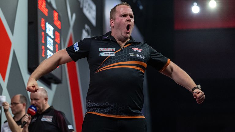 Dirk van Duijvenbode reacting in his match against Karel Sedlacek during Day 8 of the Cazoo World Darts Championship 2022/23 at Alexandra Palace. Photo credit should read: Steven Paston/PDC ..RESTRICTIONS: Use subject to restrictions. Editorial use only, no commercial use without prior consent from rights holder.