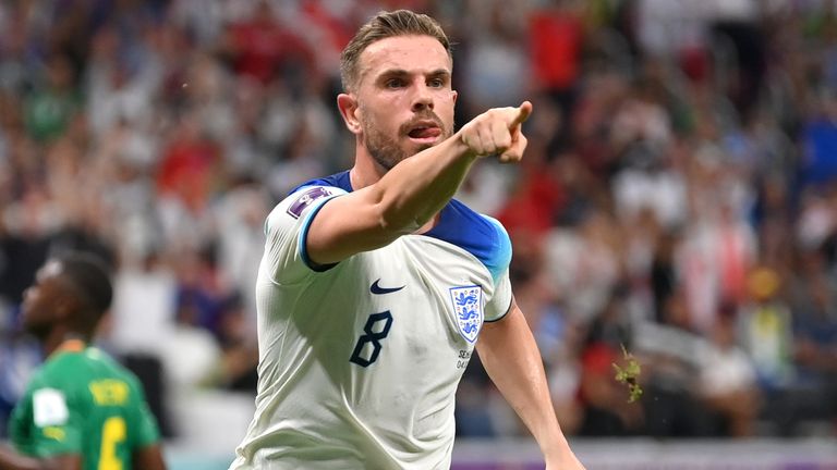 Jordan Henderson celebrates after opening the scoring for England against Senegal