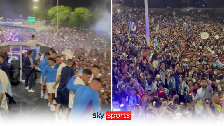 Angel Di Maria recorded from Argentina&#39;s open top bus parade in Buenos Aires as they celebrated winning the World Cup for the first time in 36 years.