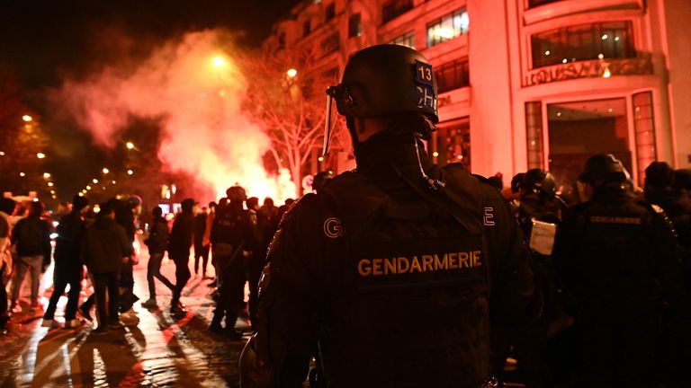Police in riot gear were also called to disperse crowds in Paris after France's win over Morocco