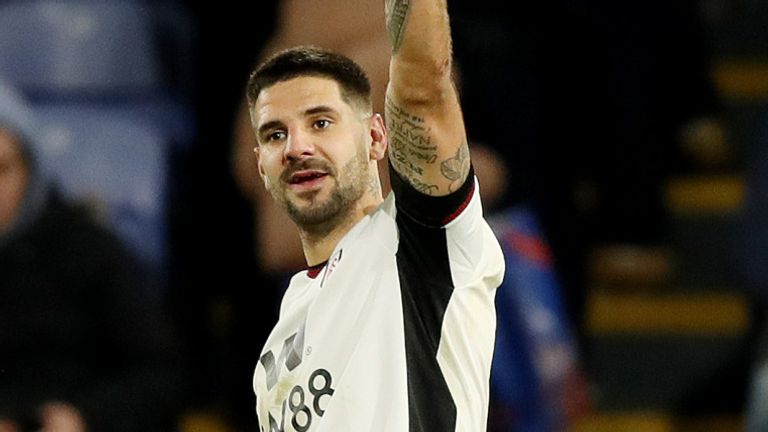 Aleksandar Mitrovic salutes the supporters after putting Fulham 3-0 up against Crystal Palace