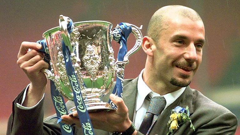 Gianluca Vialli with the League Cup, which he won as Chelsea manager in 1997/98