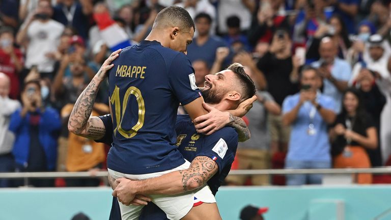 Giroud has spoken about the bromance he has with Mbappe (left)