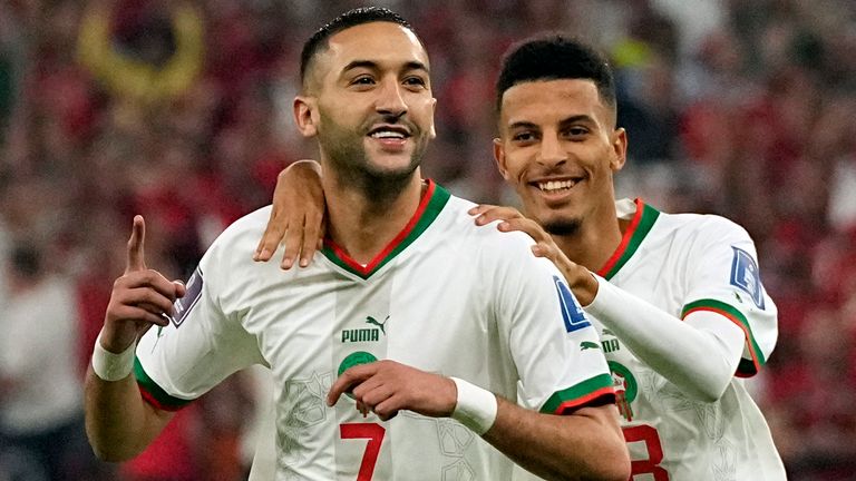 Hakim Ziyech celebrates after giving Morocco the lead