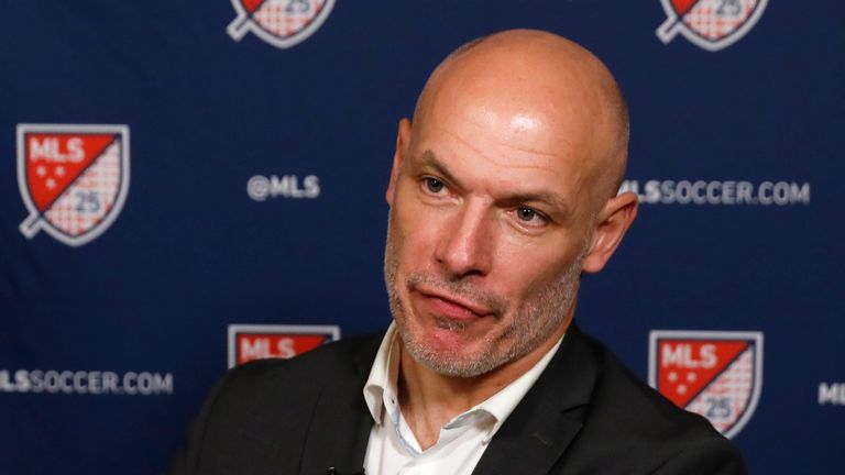 Major League Soccer Professional Referee Organization general manager Howard Webb gestures during an interviewed at the Major League Soccer 25th Season kickoff event in New York, Wednesday, Feb. 26, 2020. (AP Photo/Richard Drew)