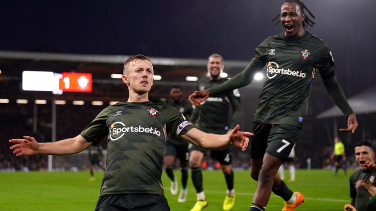 Southampton's James Ward-Prowse celebrates scoring their equaliser