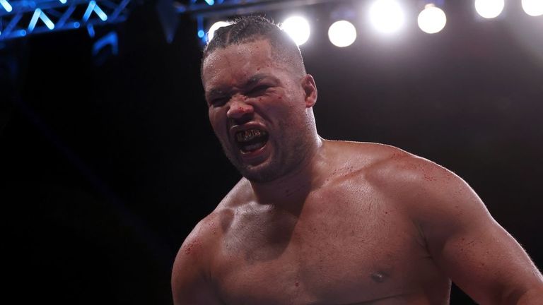 Joe Joyce celebrates his most recent victory over Joseph Parker