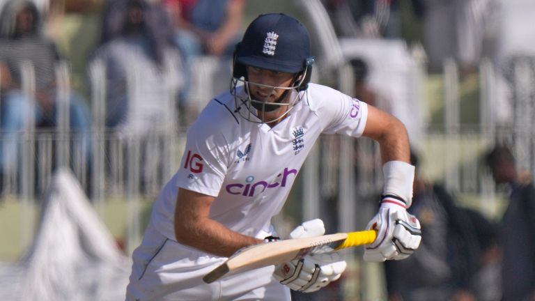 England&#39;s Joe Root bats during the fourth day of the first test cricket match between Pakistan and England, in Rawalpindi, Pakistan, Sunday, Dec. 4, 2022. (AP Photo/Anjum Naveed)