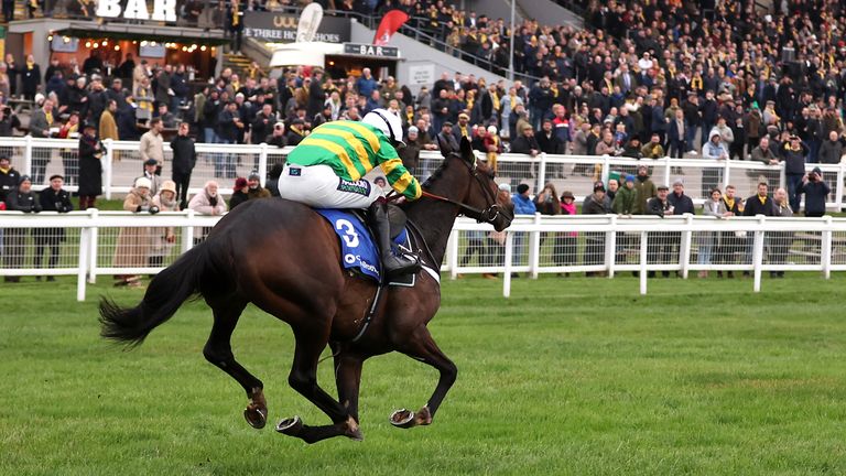 Jonbon races away from his rivals to win the Henry VIII Novices' Chase at Sandown