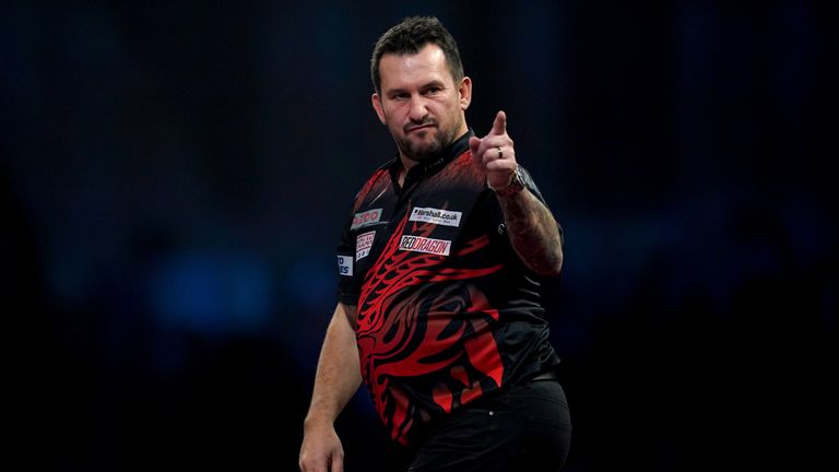 Jonny Clayton celebrates on his way to defeating Danny van Trijp during day nine of the Cazoo World Darts Championship at Alexandra Palace, London. Picture date: Friday December 23, 2022.