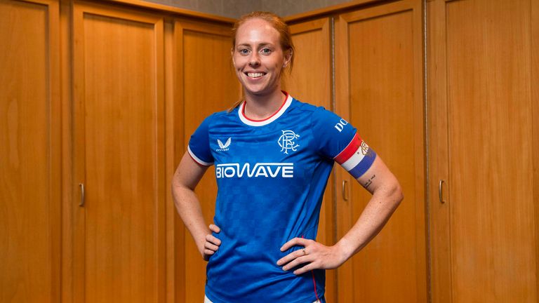 GLASGOW, SCOTLAND - AUGUST 04: Rangers&#39; Kathryn Hill during the launch day of the SWPL and SWPL 2 at Hampden Park, on August 04, 2022, in Glasgow, Scotland. (Photo by Craig Foy / SNS Group)