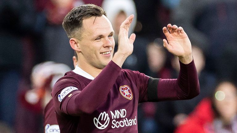 EDINBURGH, SCOTLAND - DECEMBER 17 : Lawrence Shankland celebrates his goal to make it 2-0 during a cinch Premiership match between Hearts  and Kilmarnock at the Tynecastle Park, on December 17, 2022, in Edinburgh, Scotland.  (Photo by Roddy Scott / SNS Group)
