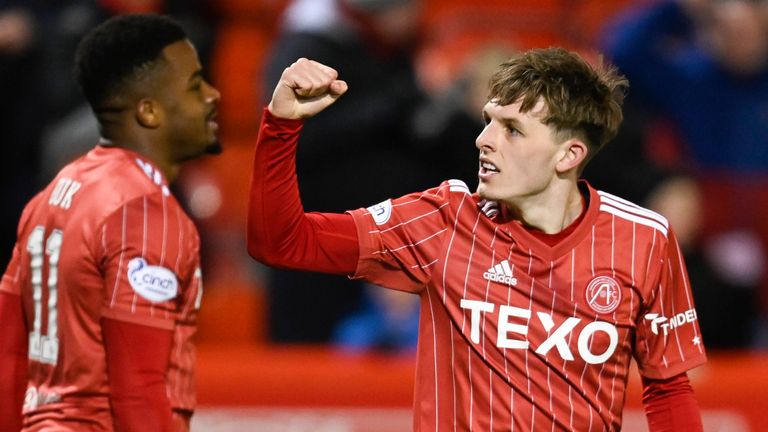 ABERDEEN, SCOTLAND - DECEMBER 20: Aberdeen's Leighton Clarkson celebrates as he makes it 2-1 during a cinch Premiership match between Aberdeen and Rangers at Pittodrie, on December 20, 2022, in Aberdeen, Scotland.  (Photo by Rob Casey / SNS Group)