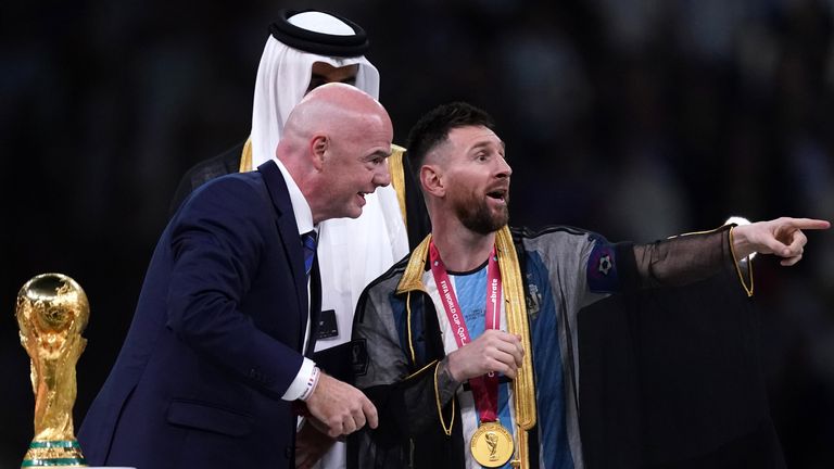 Lionel Messi with Gianni Infantino ahead of the World Cup trophy lift