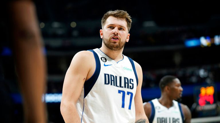 Dallas Mavericks guard Luka Doncic argues with a referee in the second half of an NBA basketball game against the Denver Nuggets Tuesday, Dec. 6, 2022, in Denver. (AP Photo/David Zalubowski)