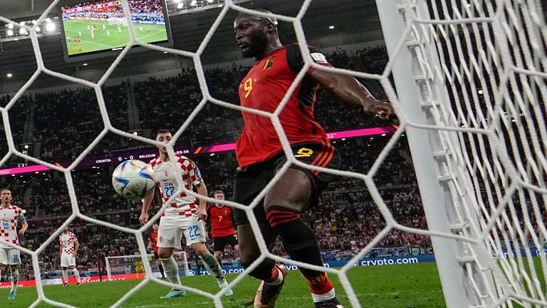 Belgium's Romelu Lukaku misses a scoring chance