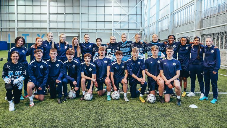 Seven City players, including Houghton, took part in City&#39;s pledge to give 76,000 hours in free football sessions this year.