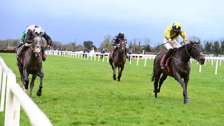 Marine Nationale (right) just gets in front of Irish Point at Fairyhouse