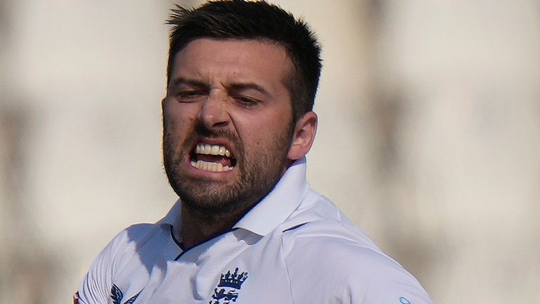 England's Mark Wood celebrates after taking the wicket of Pakistan's Zahid Mahmood during the fourth day of the second test cricket match between Pakistan and England, in Multan, Pakistan, Monday, Dec. 12, 2022. (AP Photo/Anjum Naveed)