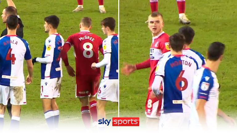 Middlesbrough&#39;s Riley McGree has ball thrown at his head by  Blackburn&#39;s John Buckley