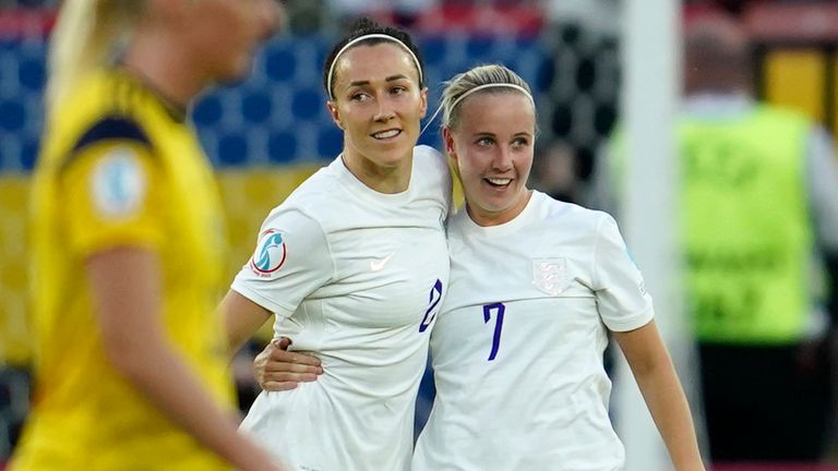 England&#39;s Beth Mead (right) and Lucy Bronze have been made MBEs with Ellen White