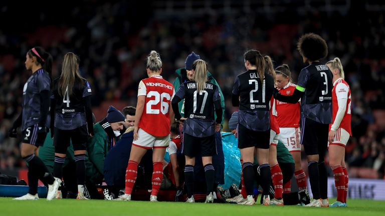 Miedema was looked after by the medical staff for a few minutes at the end of the first half before being released