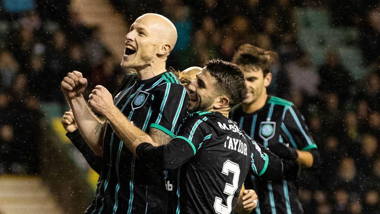 EDINBURGH, SCOTLAND - DECEMBER 28: Aaron Mooy of Celtic celebrates the 3-0 lead during a Premiership cinch match between Hibernian and Celtic at Easter Road, on December 28, 2022, in Edinburgh, Scotland.  (Photo by Alan Harvey / SNS Group)