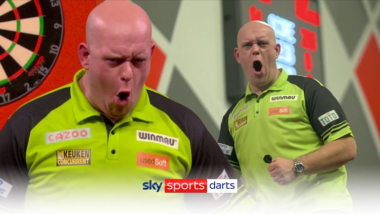 Michael van Gerwen celebrates after a phenomenal set of darts