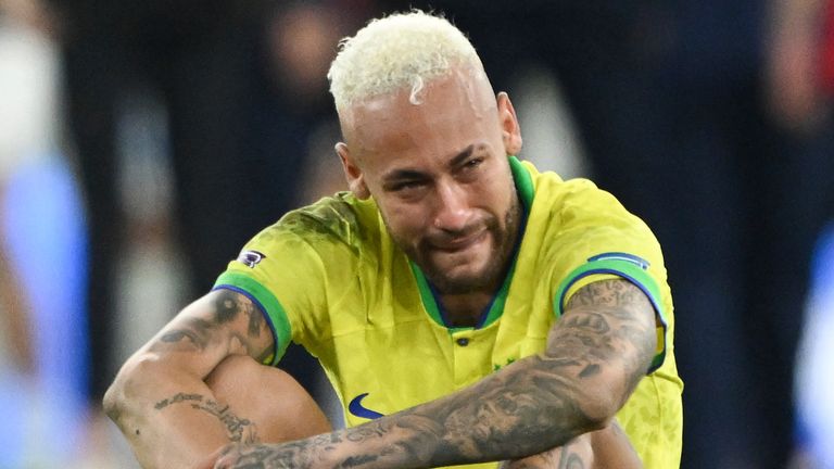 Neymar reacts after Brazil&#39;s World Cup exit at hands of Croatia