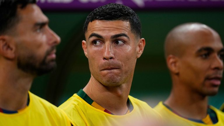 Cristiano Ronaldo watches the action from the Portugal bench