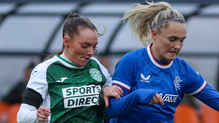 Action from the Scottish Womens Premier League as Hibernian FC resume their league campaign and host SWPL 1 leaders Rangers FC in an East meets West encounter. Meadowbank Stadium, Edinburgh, 16/10/2022. Image Credit: Colin Poultney - Scottish Womens Premier League - Colin Poultney - Scottish Womens Premier League}