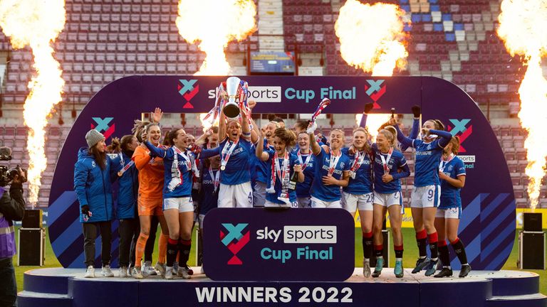 Rangers won the SWPL Sky Sports Cup for the first time by beating Hibernian 2-0 in the final