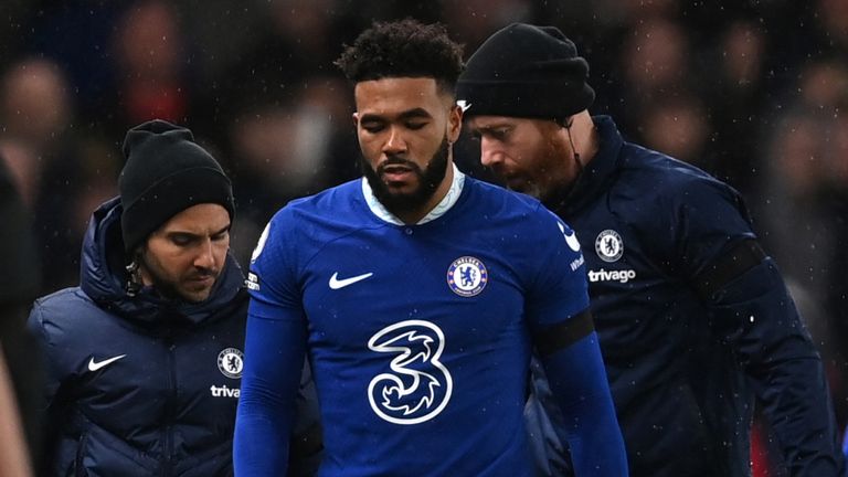 Reece James is forced off by injury during Chelsea's Premier League clash with Bournemouth