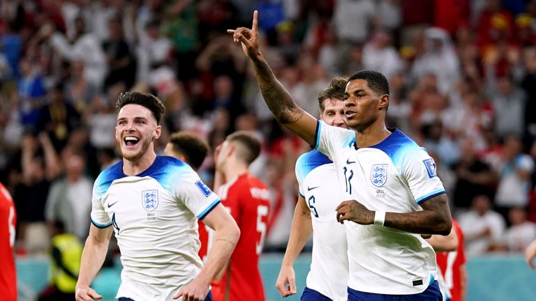 Declan Rice (left) was full of praise for Golden Boot contender Marcus Rashford (right)