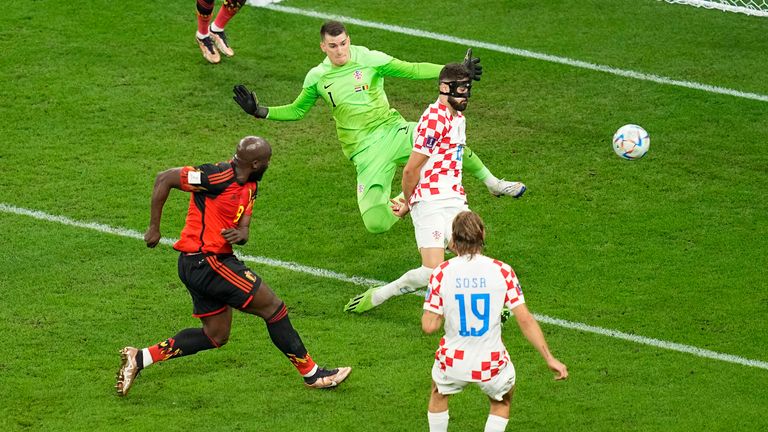 Romelu Lukaku hits the post for Belgium