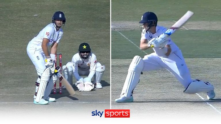 Joe Root bats left handed in the opening Test between Pakistan and England