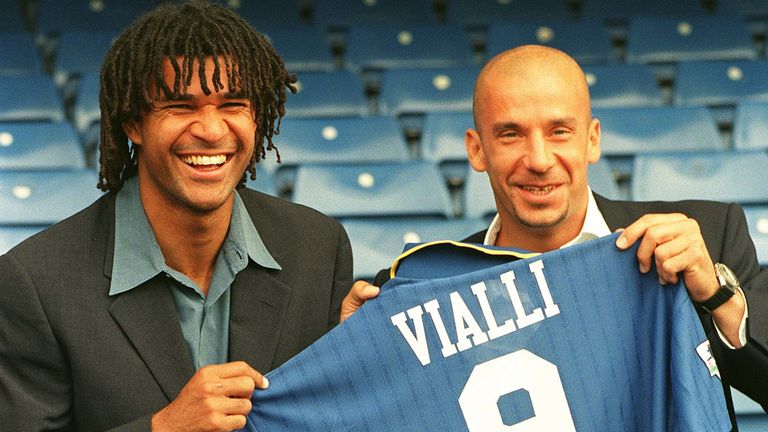 Ruud Gullit and Gianluca Vialli as the Italian signs for Chelsea