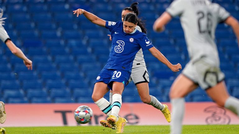 Sam Kerr fires home Chelsea's first goal of the evening