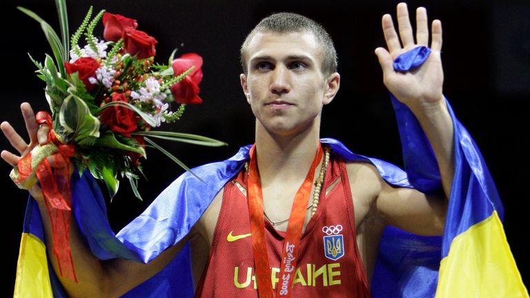 Lomachenko winning his first Olympic gold medal in 2008
