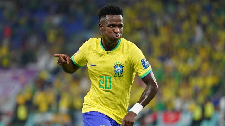 Vinicius Junior celebrates giving Brazil a 1-0 lead