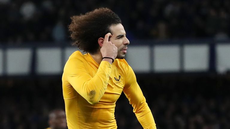 Rayan Ait-Nouri celebrates after scoring a late winner for Wolves at Everton