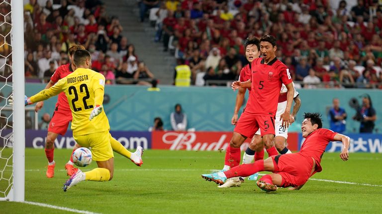 South Korea&#39;s Young-Gwon Kim scores their equaliser