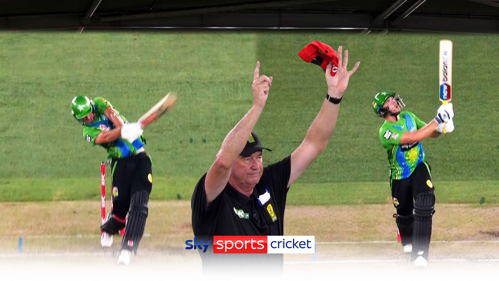 Umpire controversially gives two sixes after both hit the roof