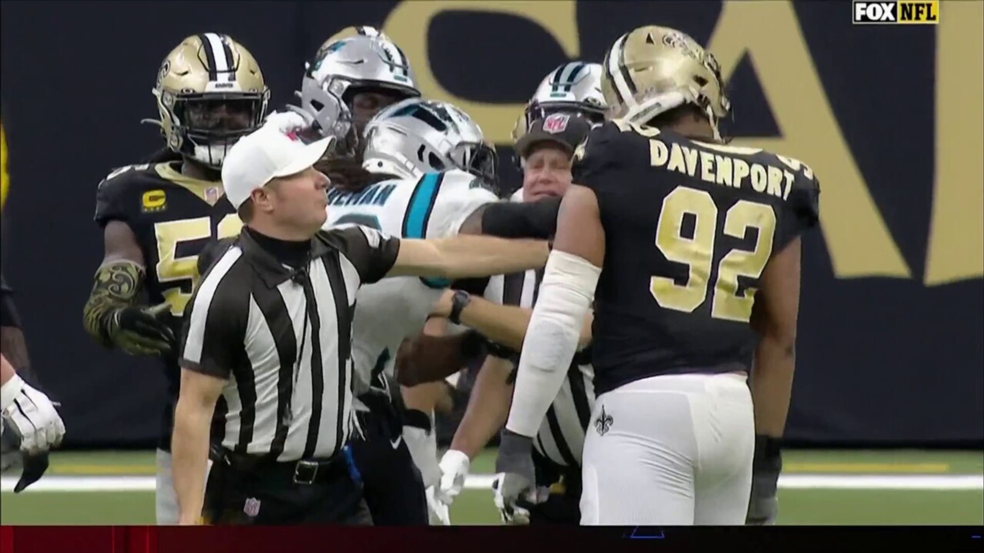 Punches thrown between Saints and Panthers leads to double ejection!