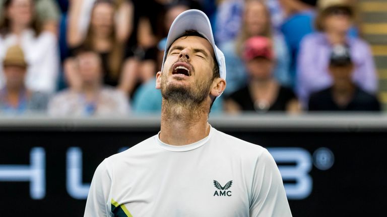 Andy Murray of the United Kingdom shows his frustration during Round 3 of the 2023 Australian Open on January 21 2023, at Melbourne Park in Melbourne, Australia. (Photo by Jason Heidrich/Icon Sportswire) (Icon Sportswire via AP Images)