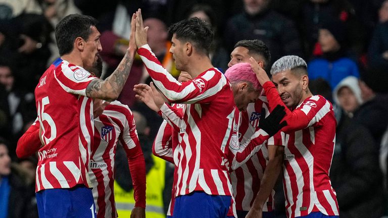 Atletico Madrid&#39;s Alvaro Morata celebrates scoring